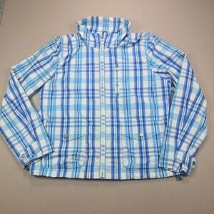 L-RL Lauren Active Plaid Full Zip Mesh liner Lightweight Hooded Jacket Women's L
